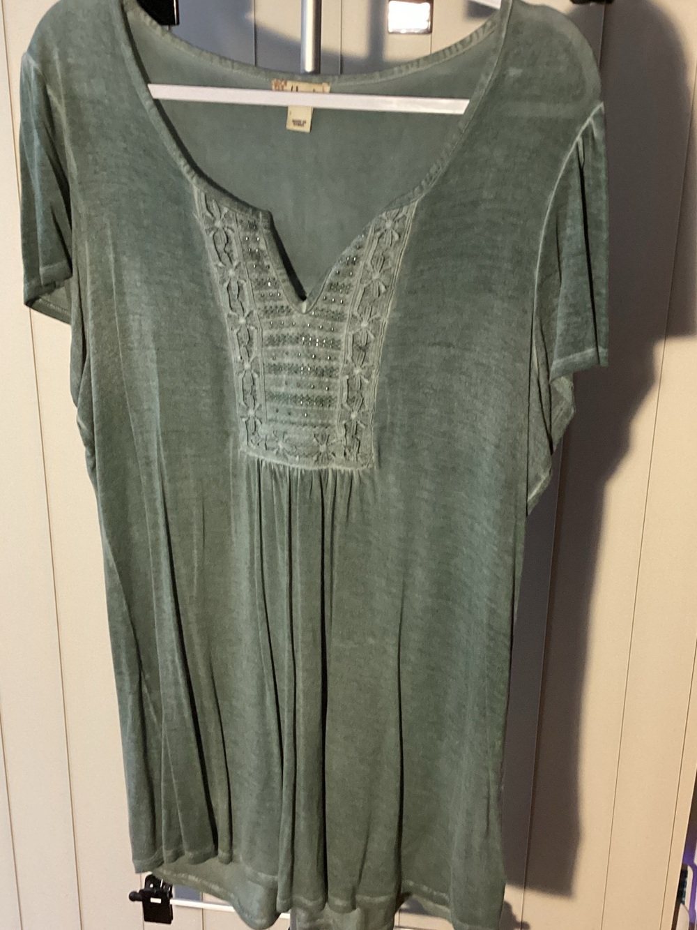 Embroidered V-Neck Tunic in Sage Green